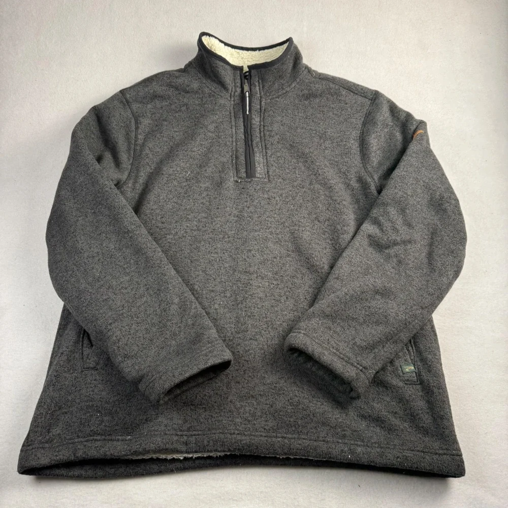 Orvis Mens Gray Sherpa Lined Quarter Zip Fleece Pullover Sweater Large‎